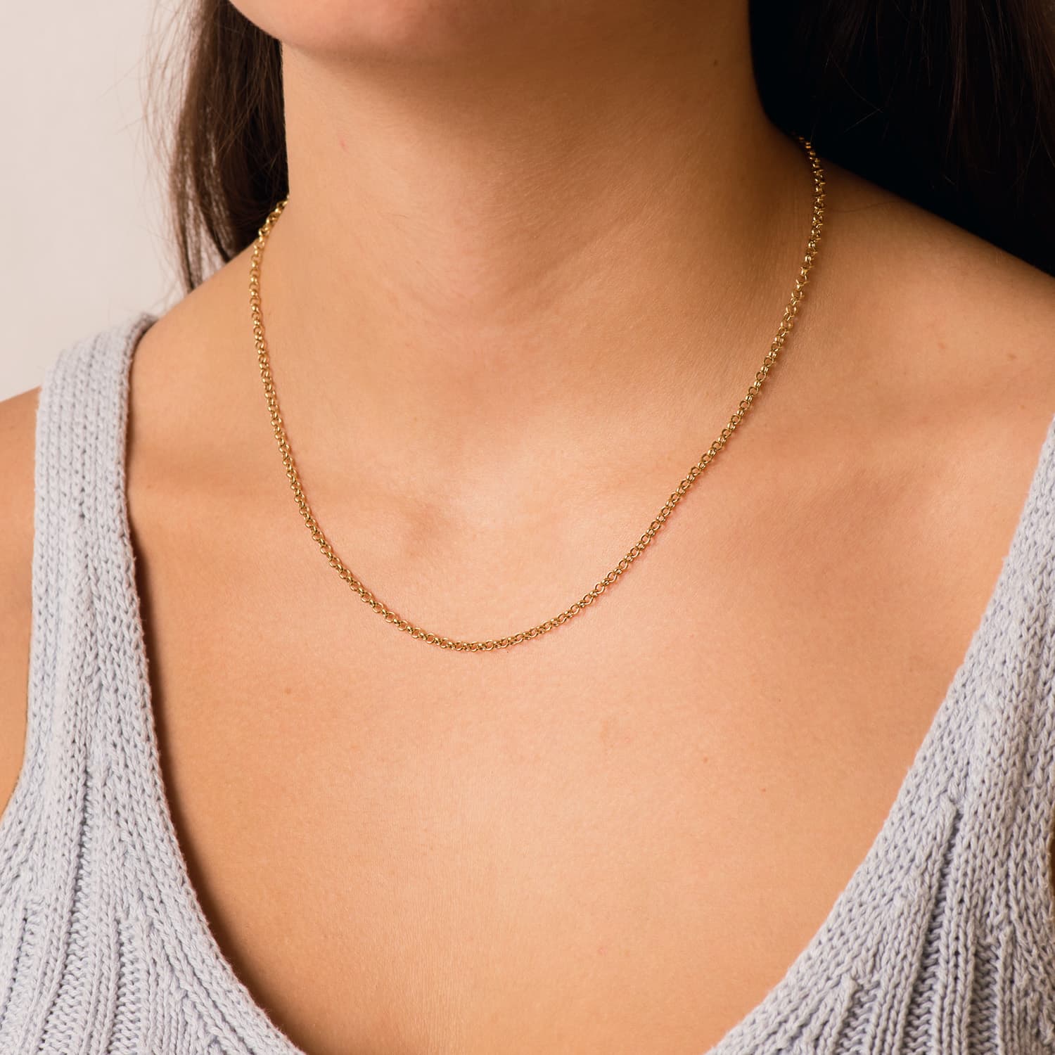 18K Light Hollow Jaseron Chain. 2.5mm 45cm Spring Ring Clasp