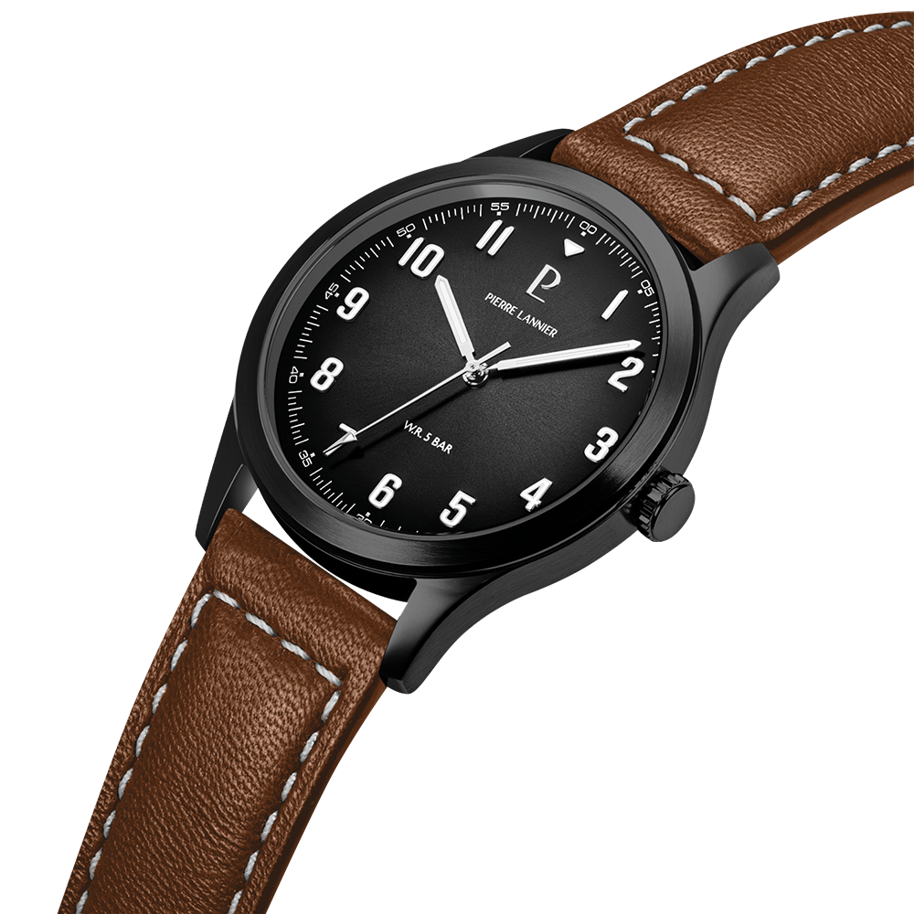Montre homme Pierre Lannier AVIATEUR 261K434 – cadran gris bracelet cuir marron – vue 3