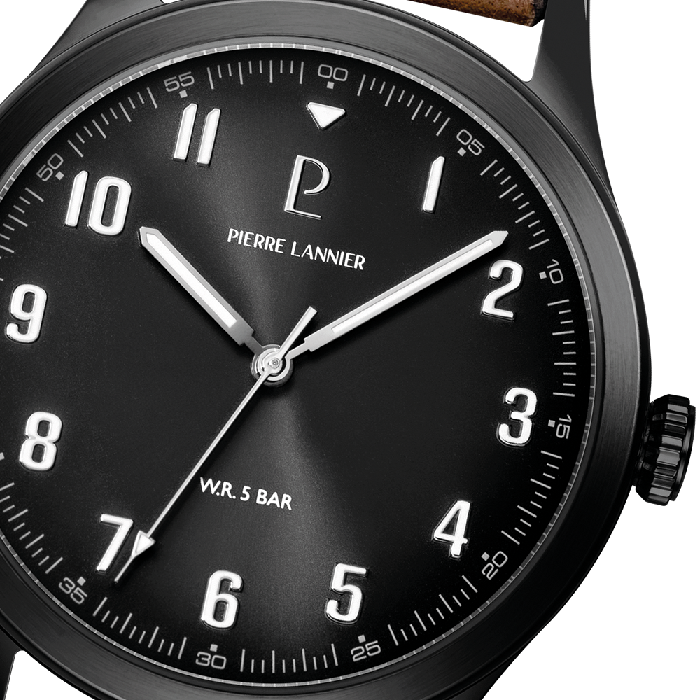 Montre homme Pierre Lannier AVIATEUR 261K434 – cadran gris bracelet cuir marron – vue 2