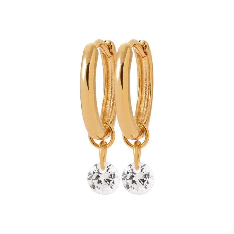 Charm - White - Gold Plated - Hoop earrings
