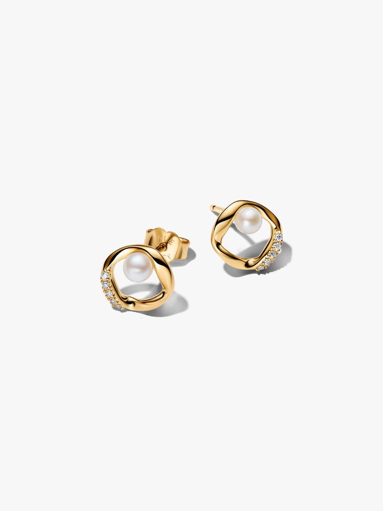 Boucles d'oreilles Pandora - Clous d'Oreilles Cercle Pavé Organique et Perle de Culture d’Eau Douce Traitée | 264662C01