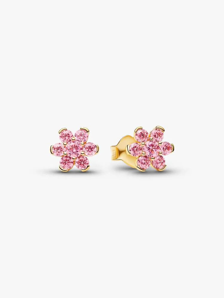 Orecchini a bottone placcati in oro 14k a forma di fiore con zirconi rosa fantasia