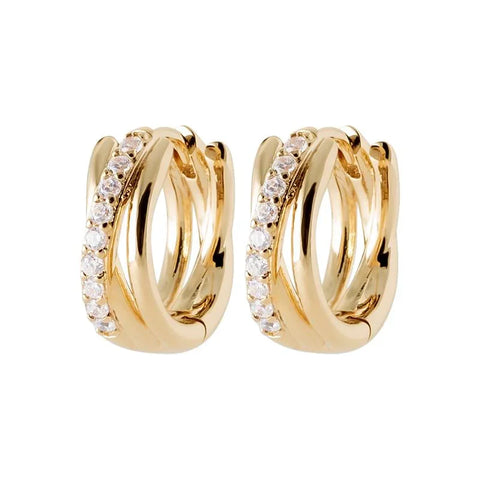 Boucles D'oreilles Créoles Triple Anneaux Plaqué Or 18 Carats - Neuf Avec étiquettes
