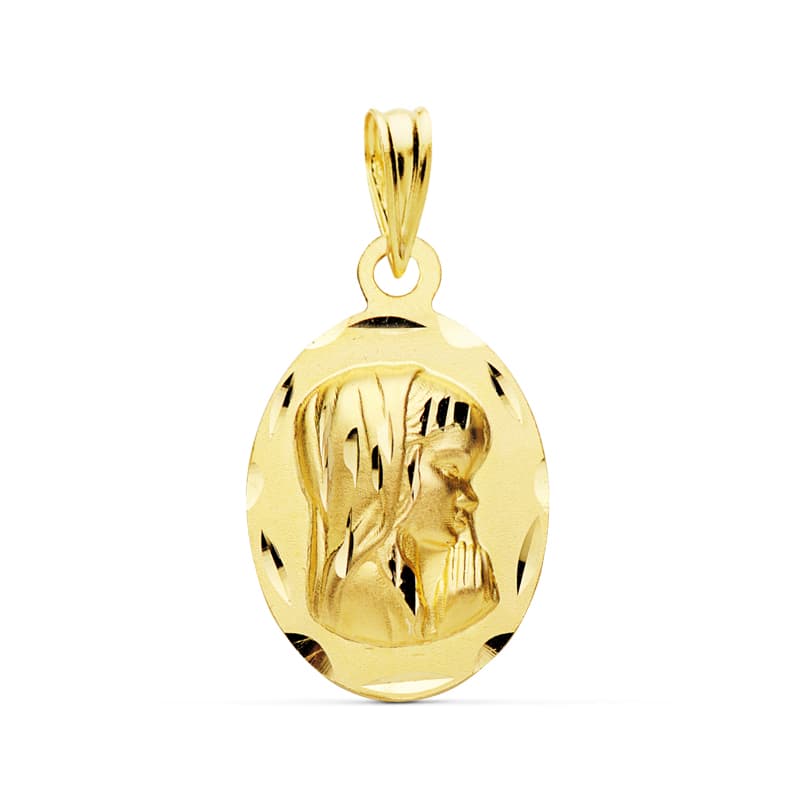 9K gul guld facetteret jomfrumedalje 21X15MM