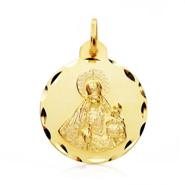 Medaille Unserer Lieben Frau vom Rosenkranz aus 18-karätigem Gelbgold, 22 mm, facettiert