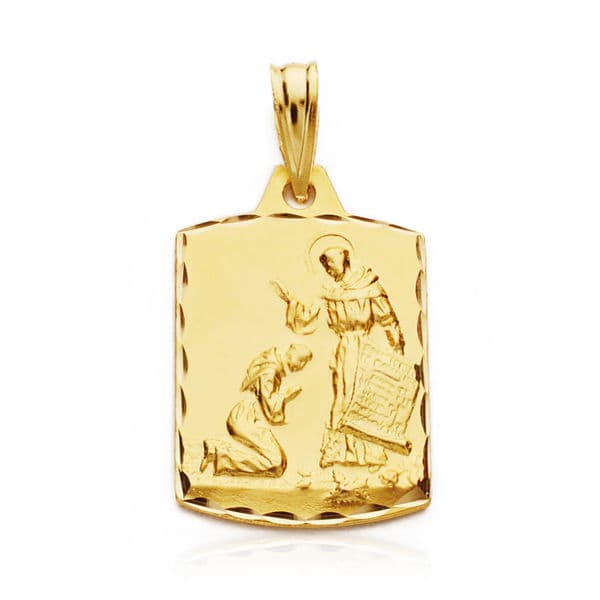 Medalla Oro Amarillo 9K Bendición de San Francisco 21X13 mm Tallada