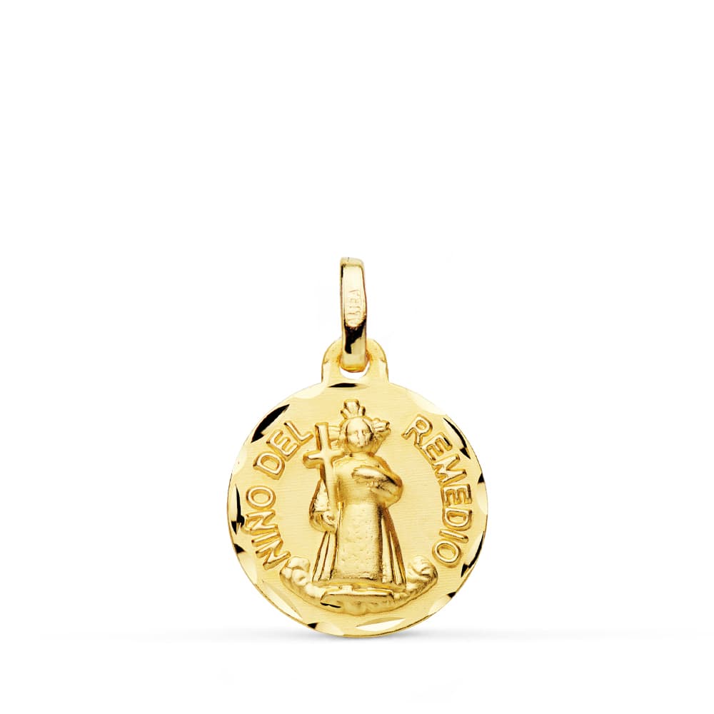 Médaille en Or Jaune 18K Enfant du Remède Sculptée 16 mm