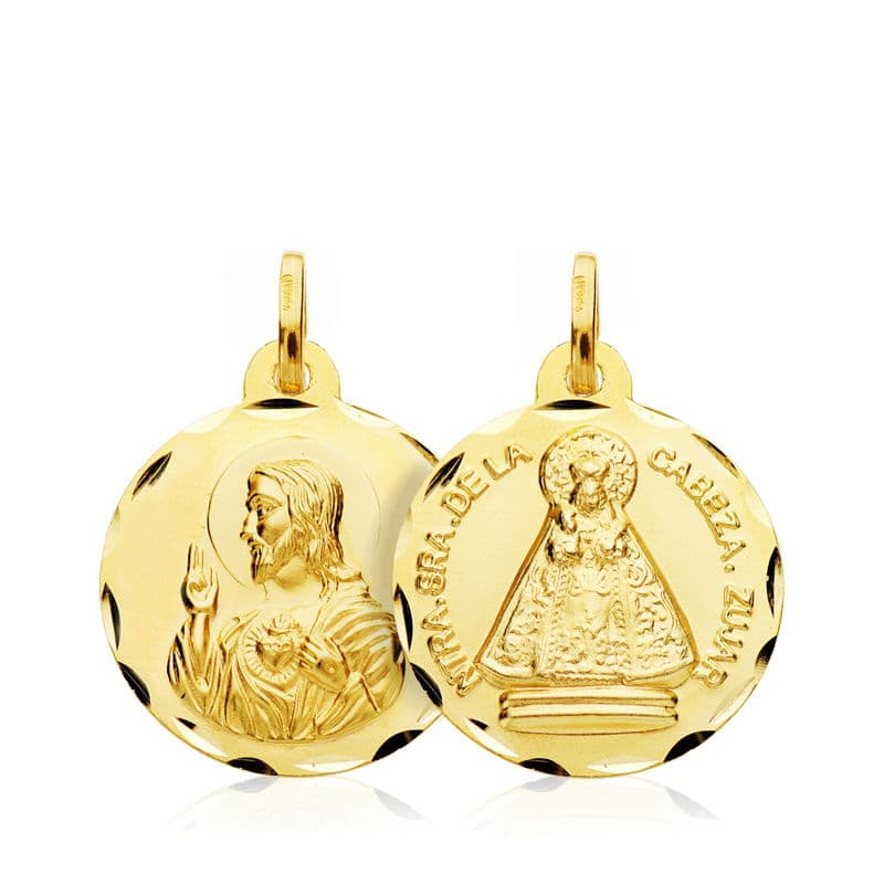 Escapulario Corazón de Jesús Virgen de Zújar Oro Amarillo 18K 18 mm