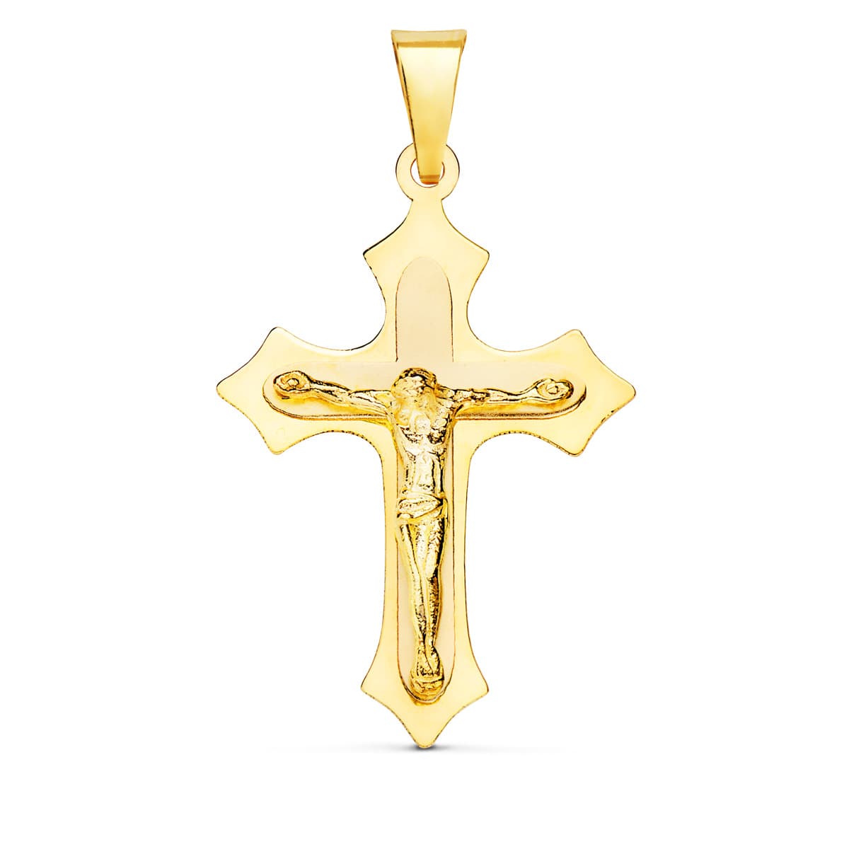 Croix en Or Jaune 18K avec le Christ en Pulie 32X22 mm