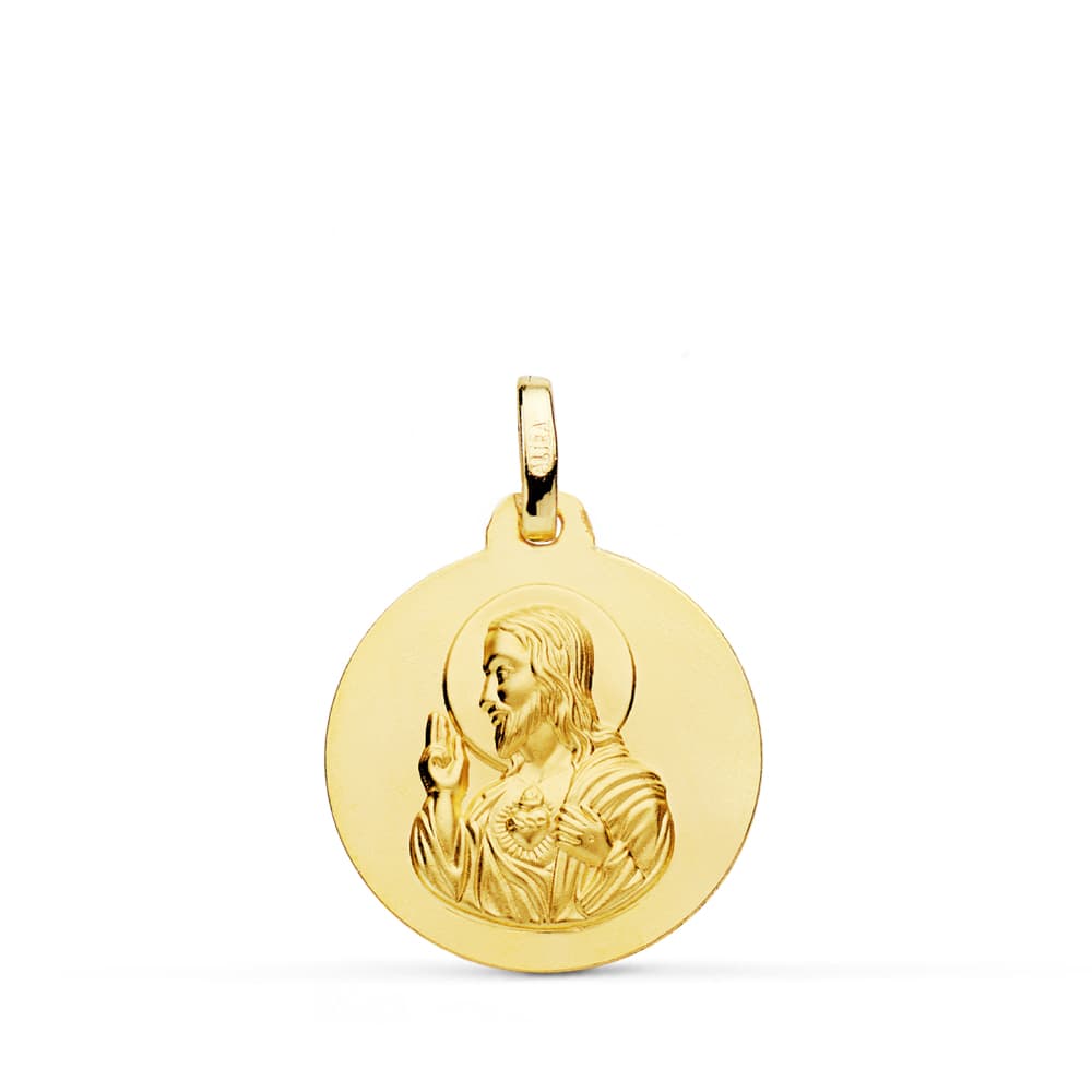 18K gul guldmedalje Jesu hellige hjerte Glat 18 mm