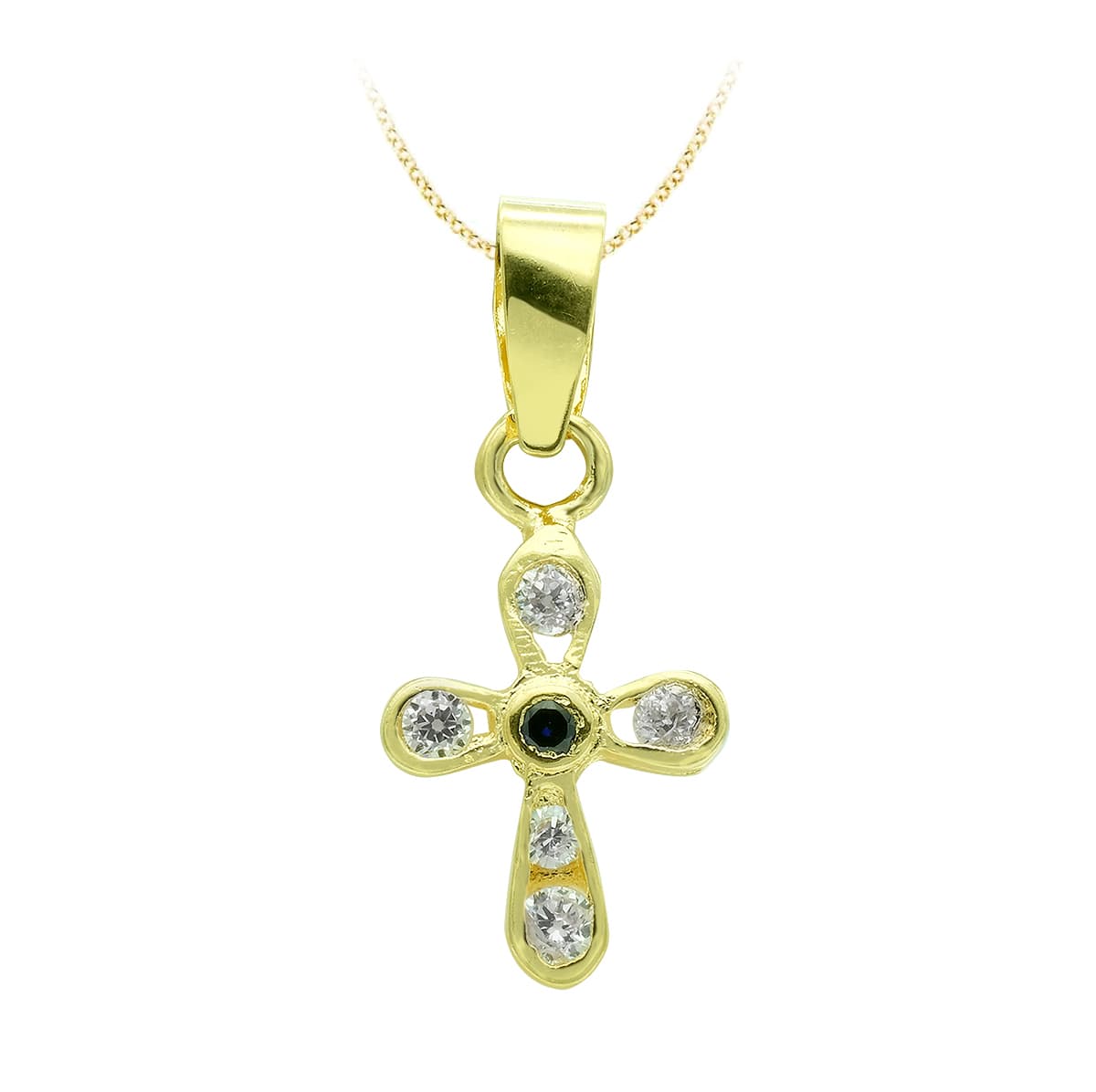 18K Croix en Or Jaune et Zircons 14 X 9 mm