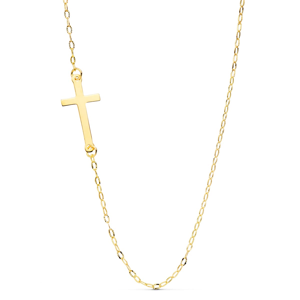 18K Collier Or Jaune Croix 17 X 8 mm Chaine Forçat 42 Cm