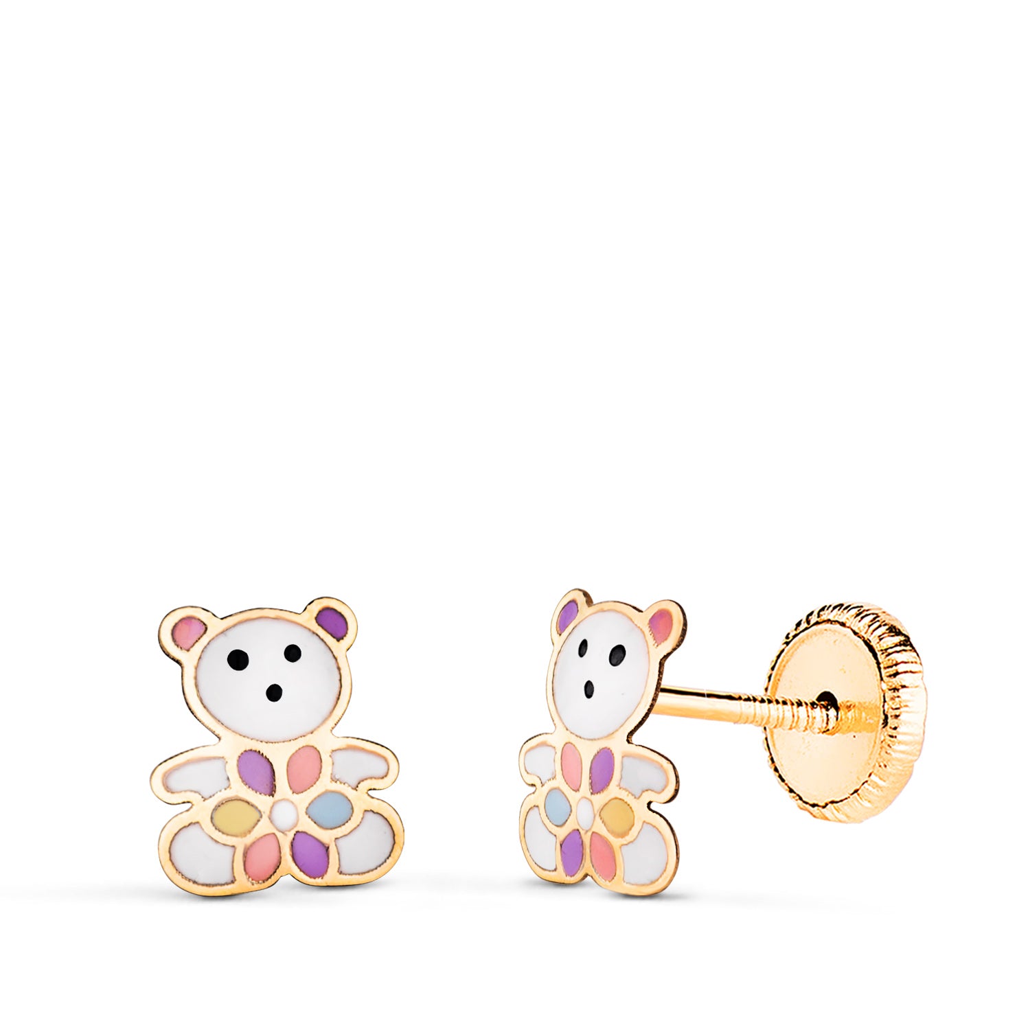 Boucles d'oreilles Ours Émaillé en Or Jaune 18K Taille : 7 X 6 mm Fermoir a Vis