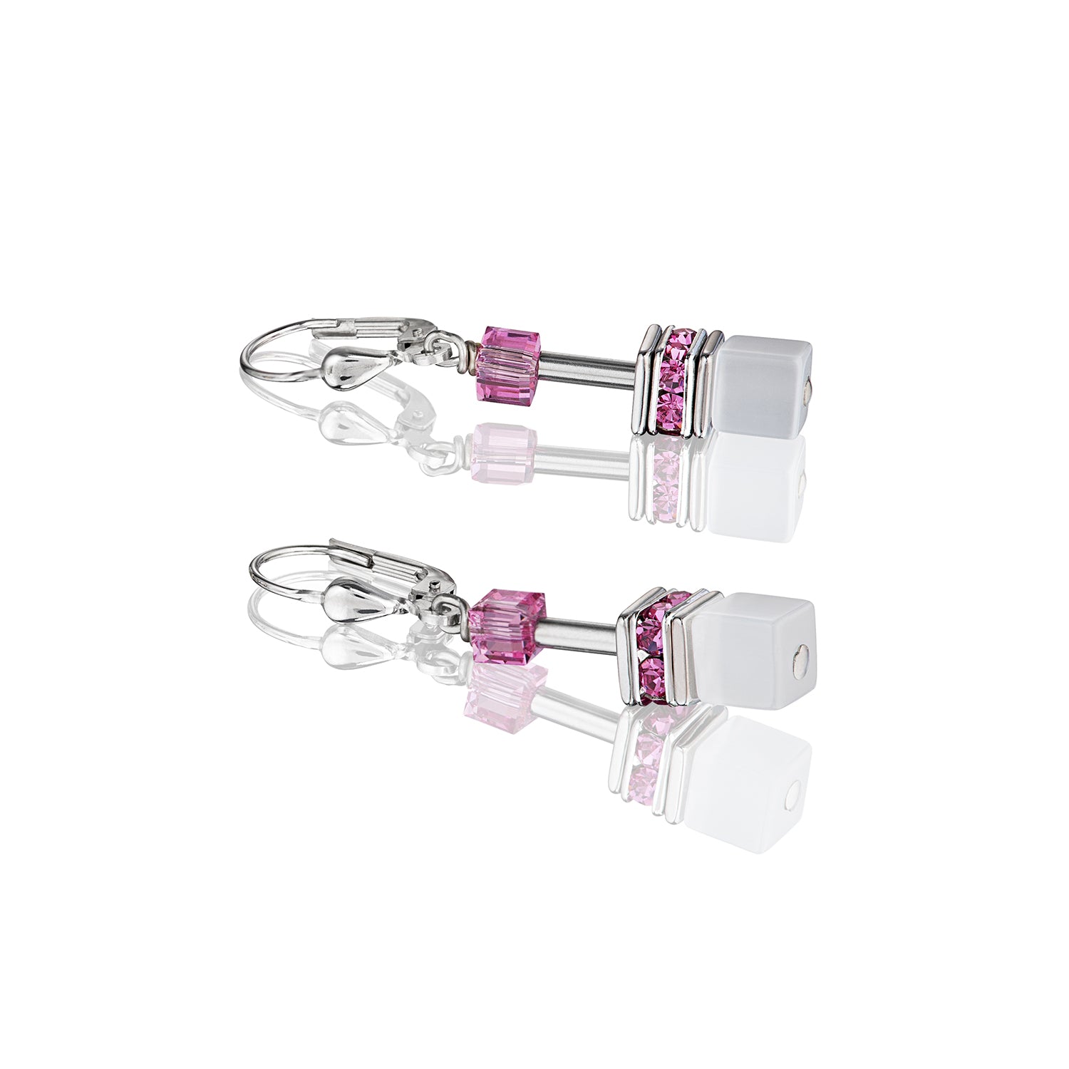 Collection 2838 - Multicolored Pink White Silver - Earrings - Lion Heart