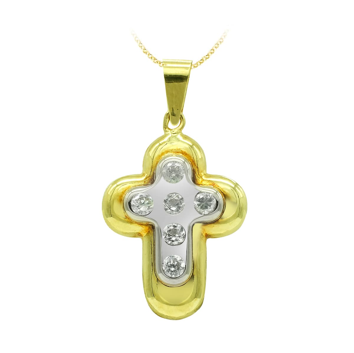 18K Croix en Or Bicolore et Zircons 22 X 15 mm