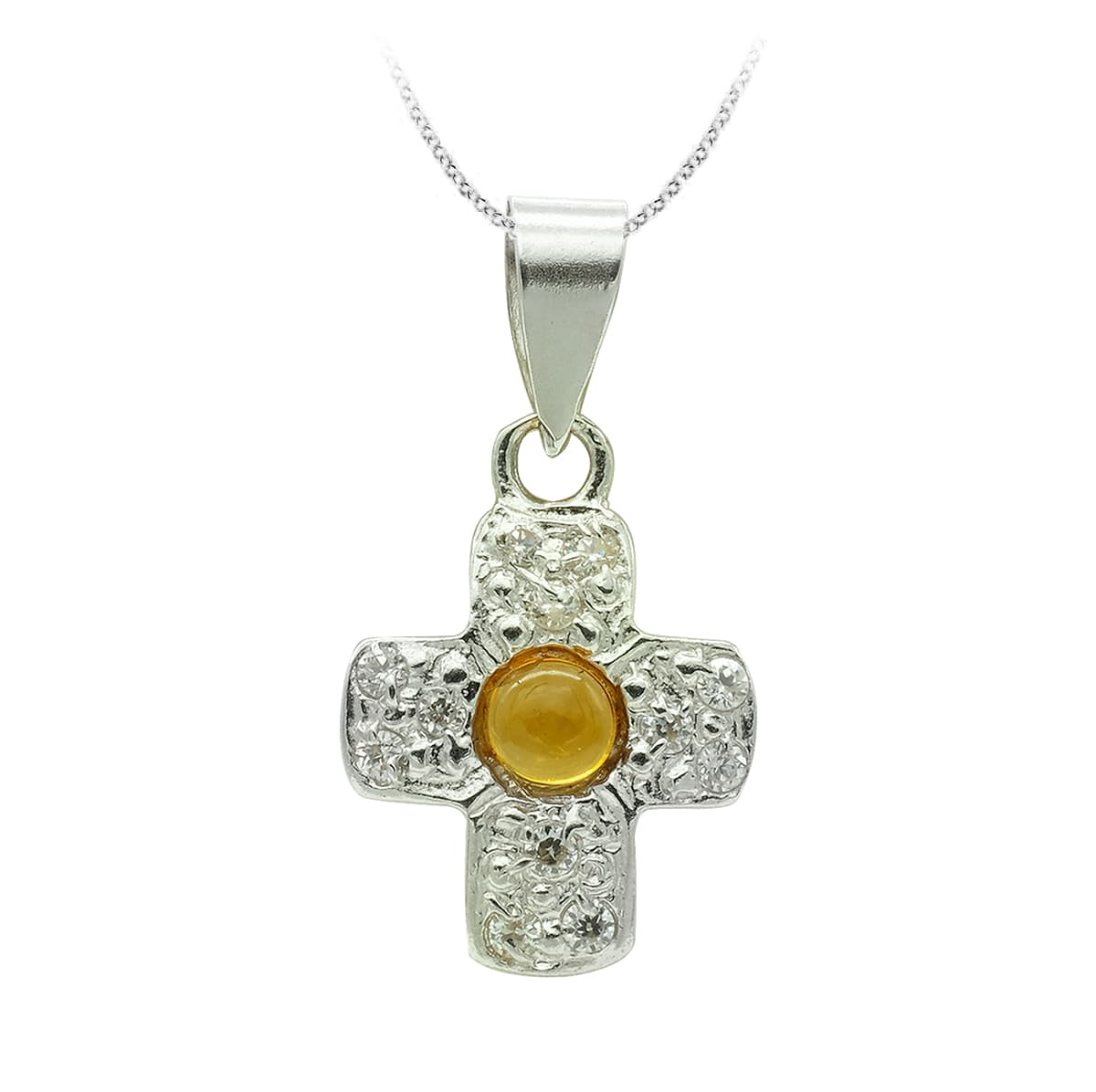 18K Croix en Or Blanc et Zircon 14 X 10 mm