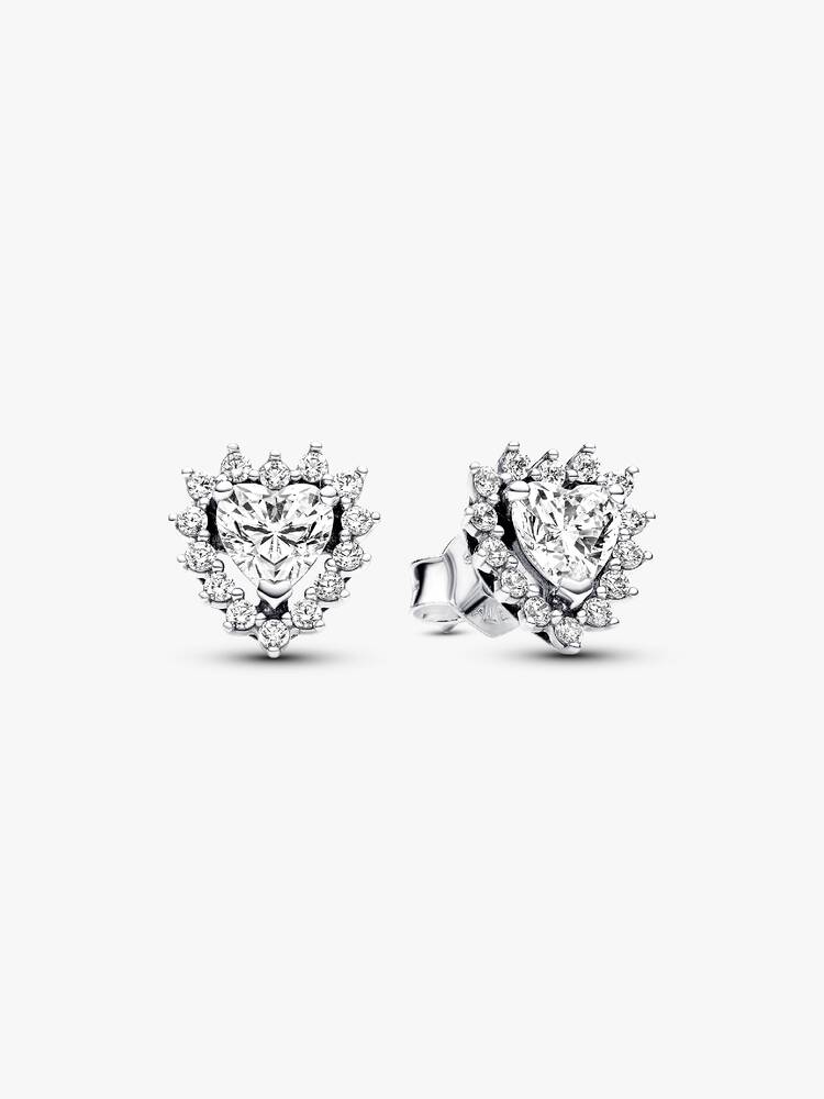 Boucles d'oreilles Clous d'Oreilles Cœur Halo Scintillant Argent