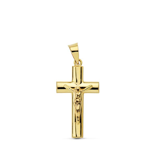 Croix du Christ Or Jaune 18K Bâton Ovale Creuse 23X12 mm