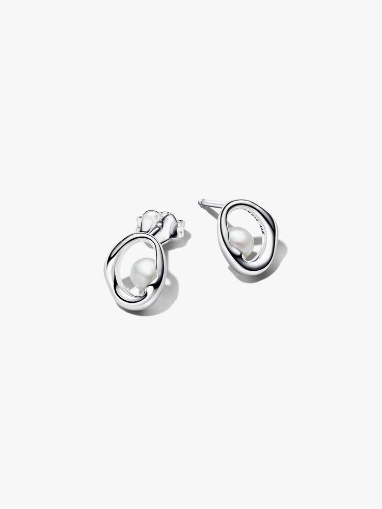 Boucles d'Oreilles Pandora - Clous Ovale Organique et Perle de Culture d’Eau Douce Traitée | 293295C01