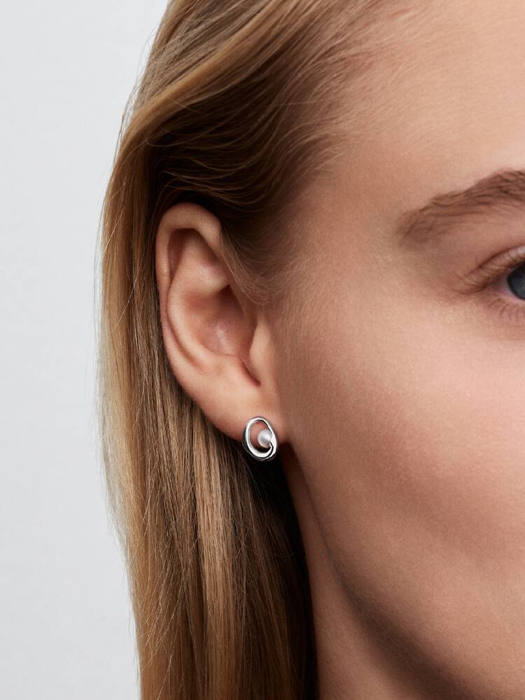 Boucles d'Oreilles Pandora - Clous Ovale Organique et Perle de Culture d’Eau Douce Traitée | 293295C01