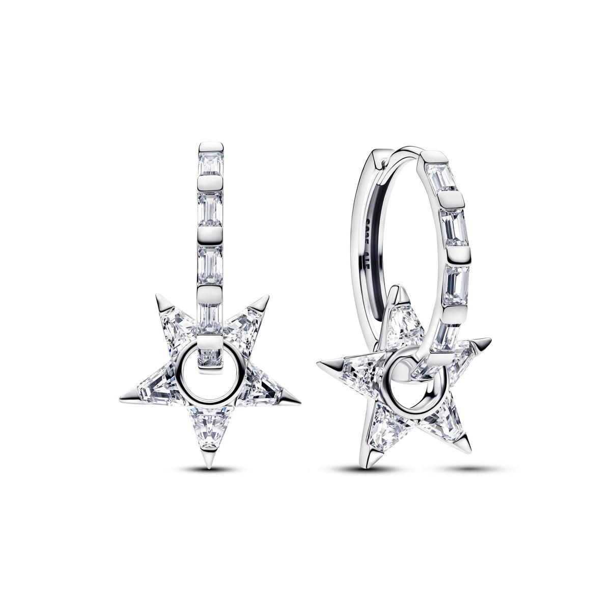 Boucles d'oreilles Créoles Ajourées Étoile Scintillante Argent