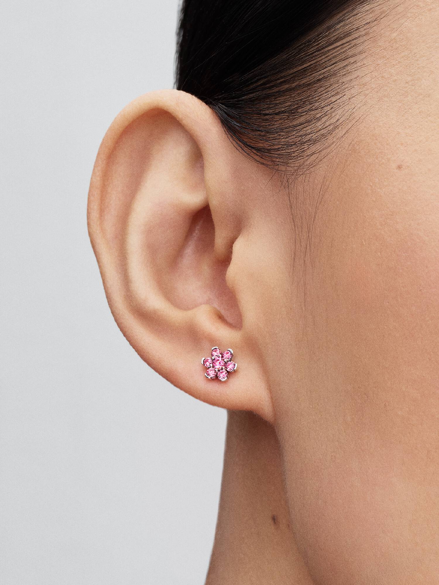 Blomster øreringe i sterling sølv med fancy pink cubic zirconia