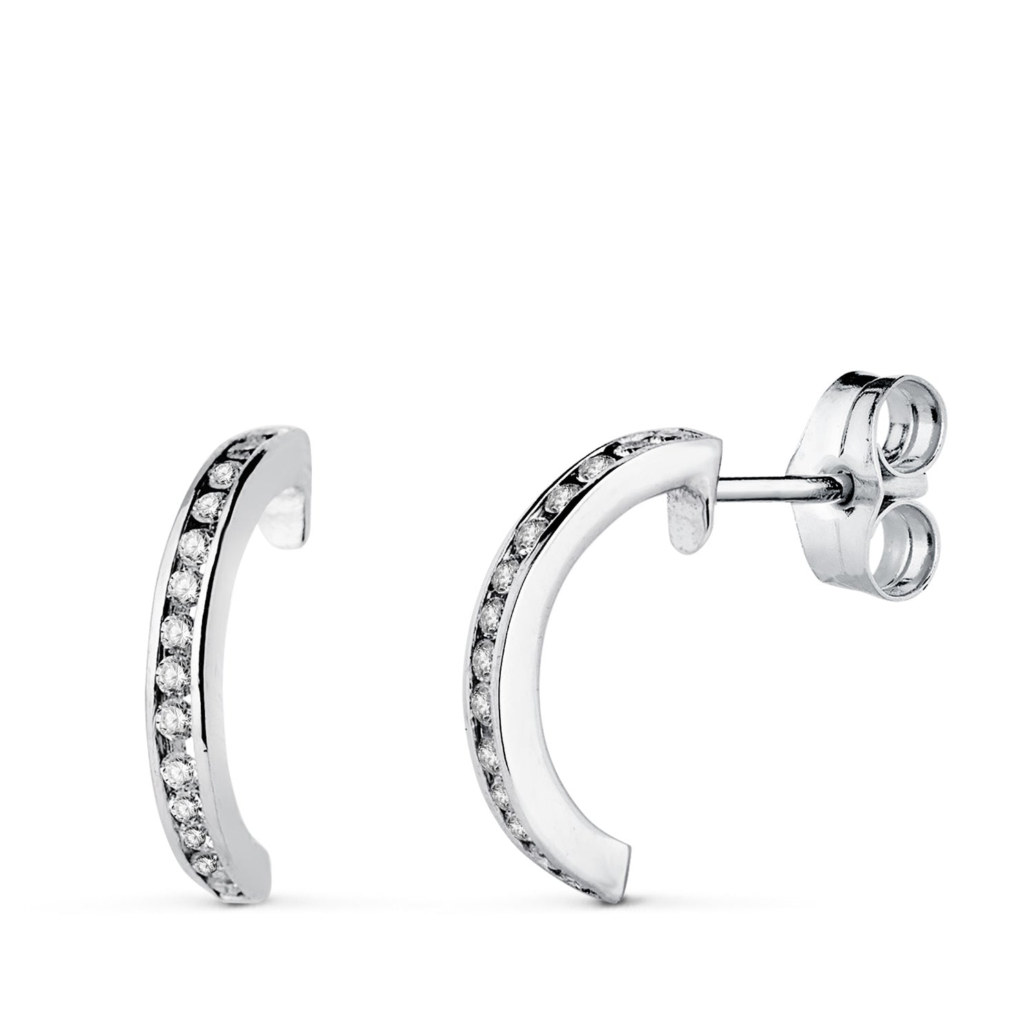 Boucles d'oreilles Ouvertes en Or Blanc 18K avec 28 Diamants de Laboratoire 0.225 Cts VS2-G Hauteur : 13 X 1.5 mm Fermoir Poussettes Papillon