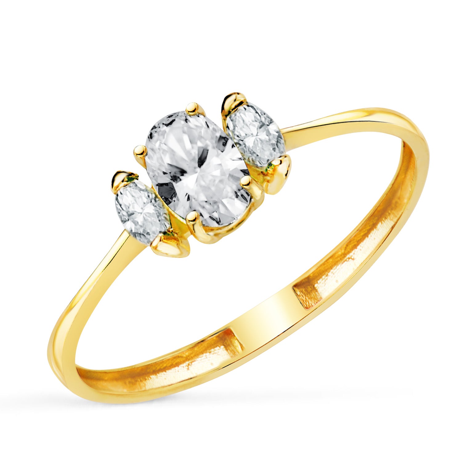 Prsten z 18K žlutého zlata 3 Marquise a oválné laboratorní diamanty 6X4 mm 0,49 Qty VS2-E