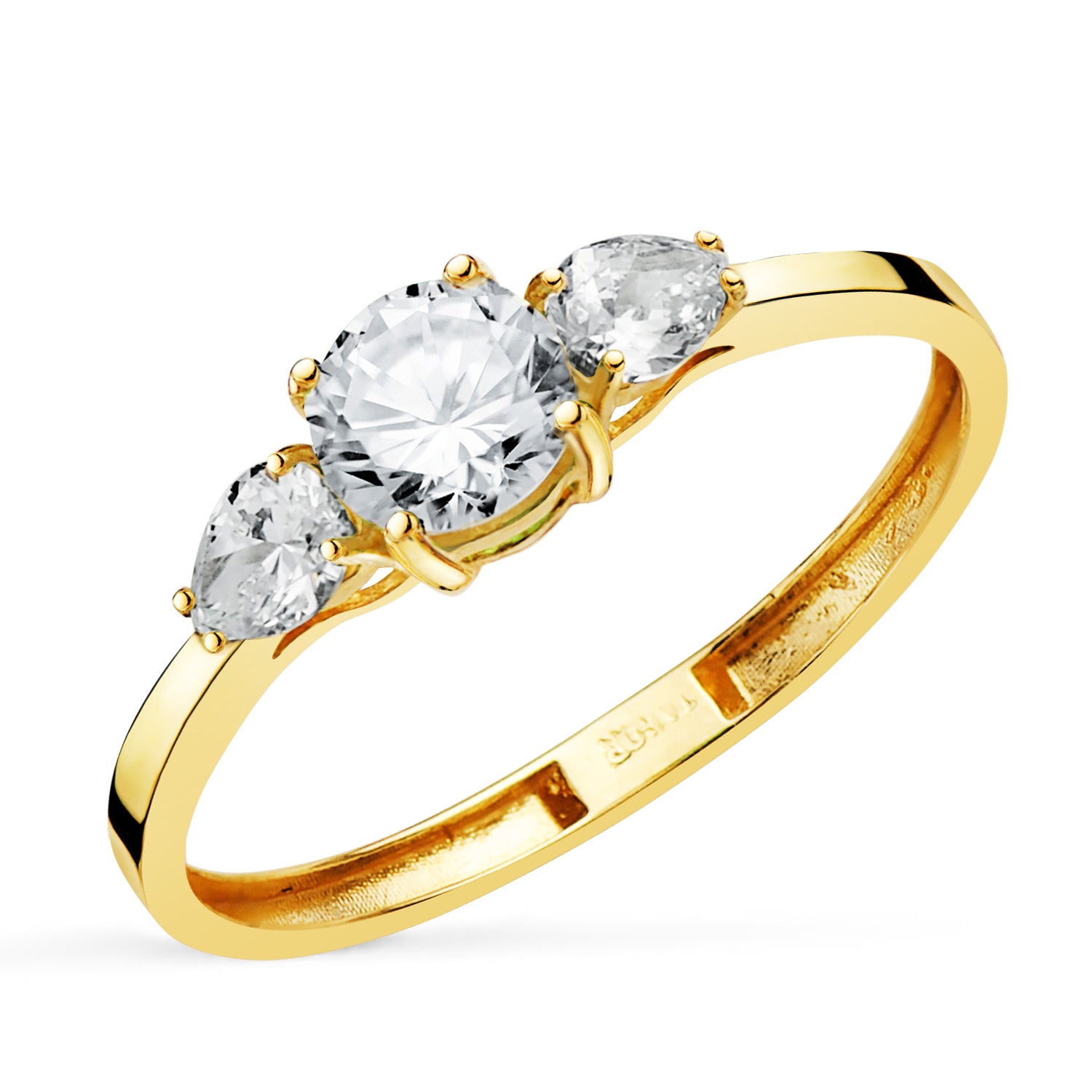 Bague en Or Jaune 18K avec Diamants de Laboratoire Taille Poire et Taille Brillant 5 mm 0,79 Ct VS2 - E
