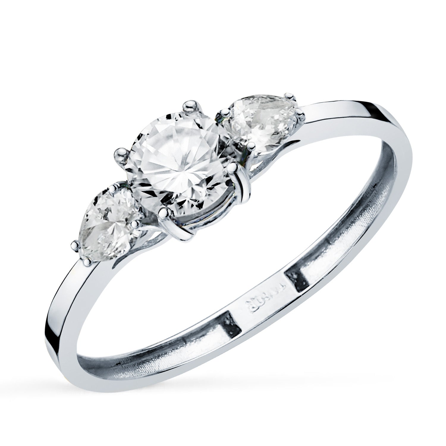 Bague en Or Blanc 18 Carats avec Diamants de Laboratoire Taille Poire et Taille Brillante 5 Mm. 0,79 Qt. VS2 - E