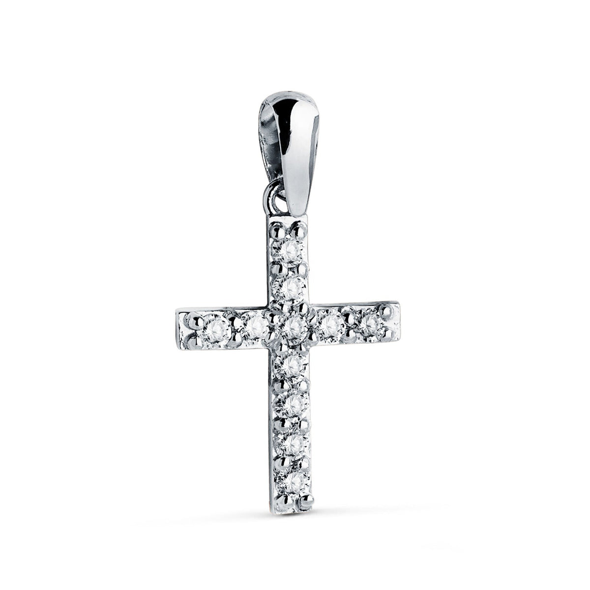 Pendentif croix 11 diamants de laboratoire – Or 18 carats – Or blanc