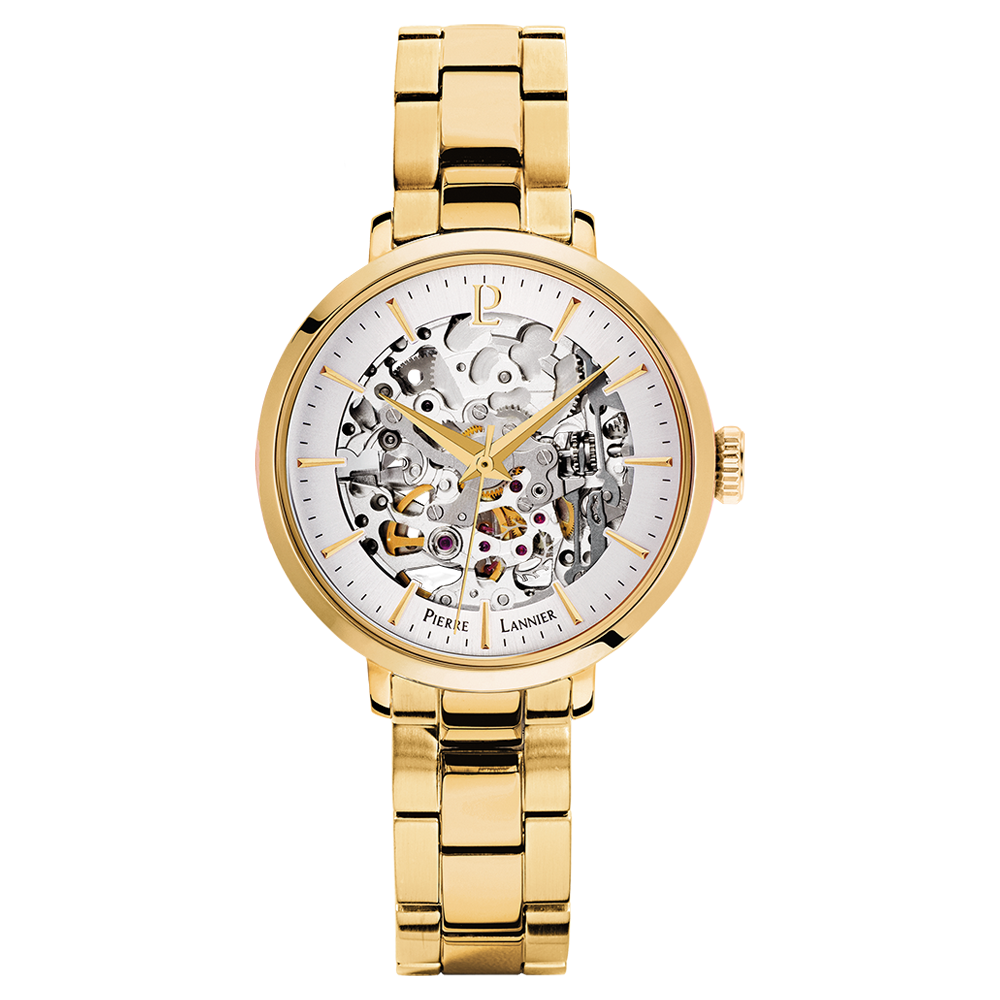 Montre femme Pierre Lannier AUTOMATIC 305D528 – cadran argenté bracelet acier doré – vue de face