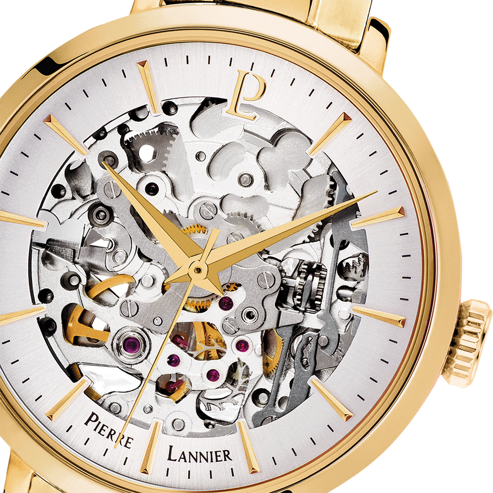 Montre femme Pierre Lannier AUTOMATIC 305D528 – cadran argenté bracelet acier doré – vue 4