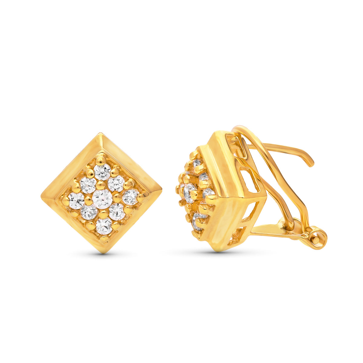 Boucles d'oreilles Or Jaune 18K Losange 11X11 mm Fermoir Omega