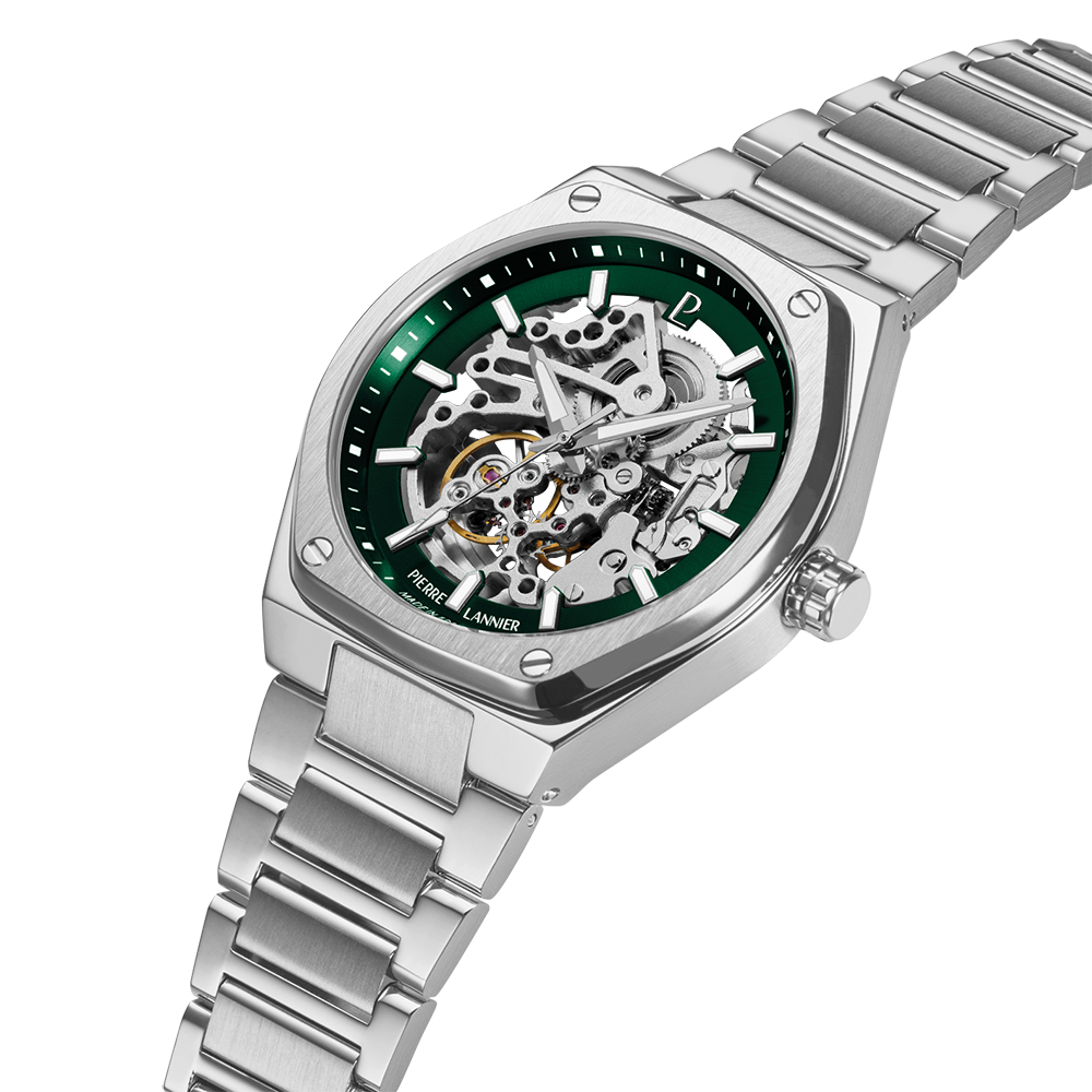 Montre homme Pierre Lannier COPILOTE 308G171 – cadran vert bracelet acier argenté – vue 3