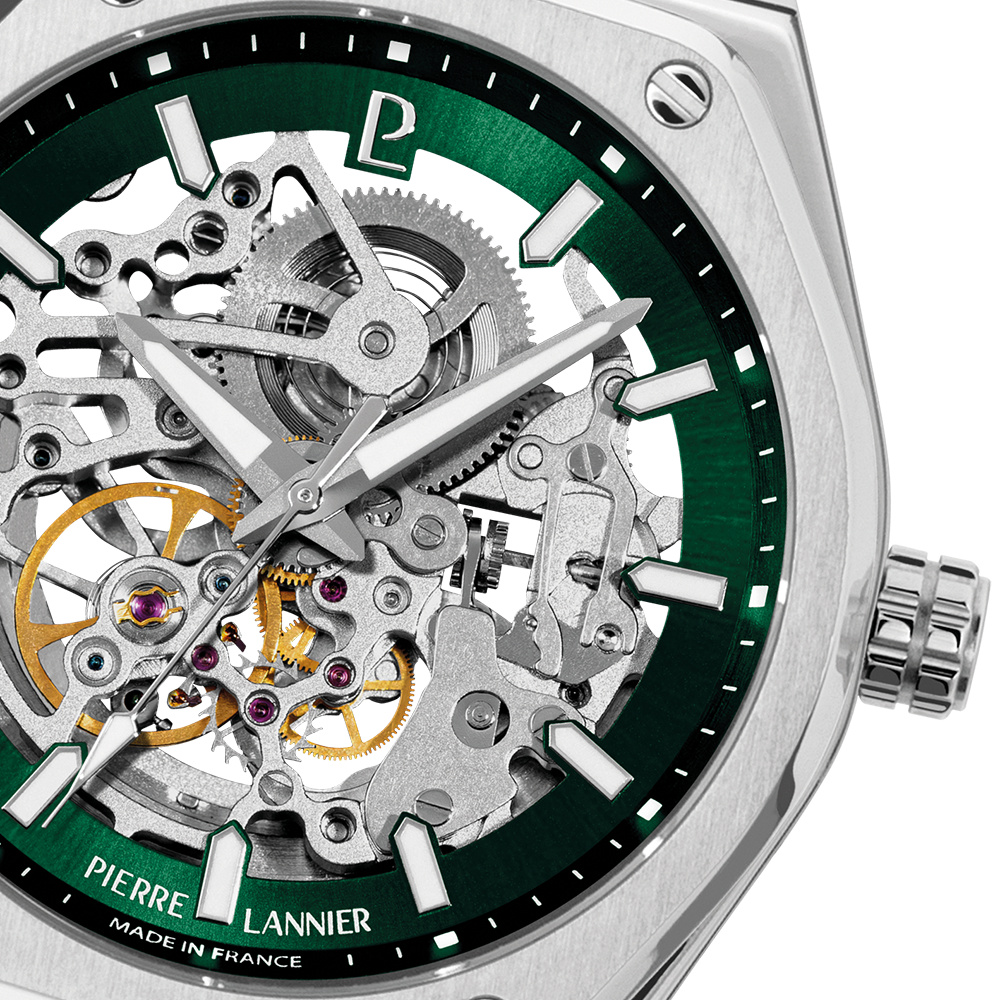 Montre homme Pierre Lannier COPILOTE 308G171 – cadran vert bracelet acier argenté – vue 2
