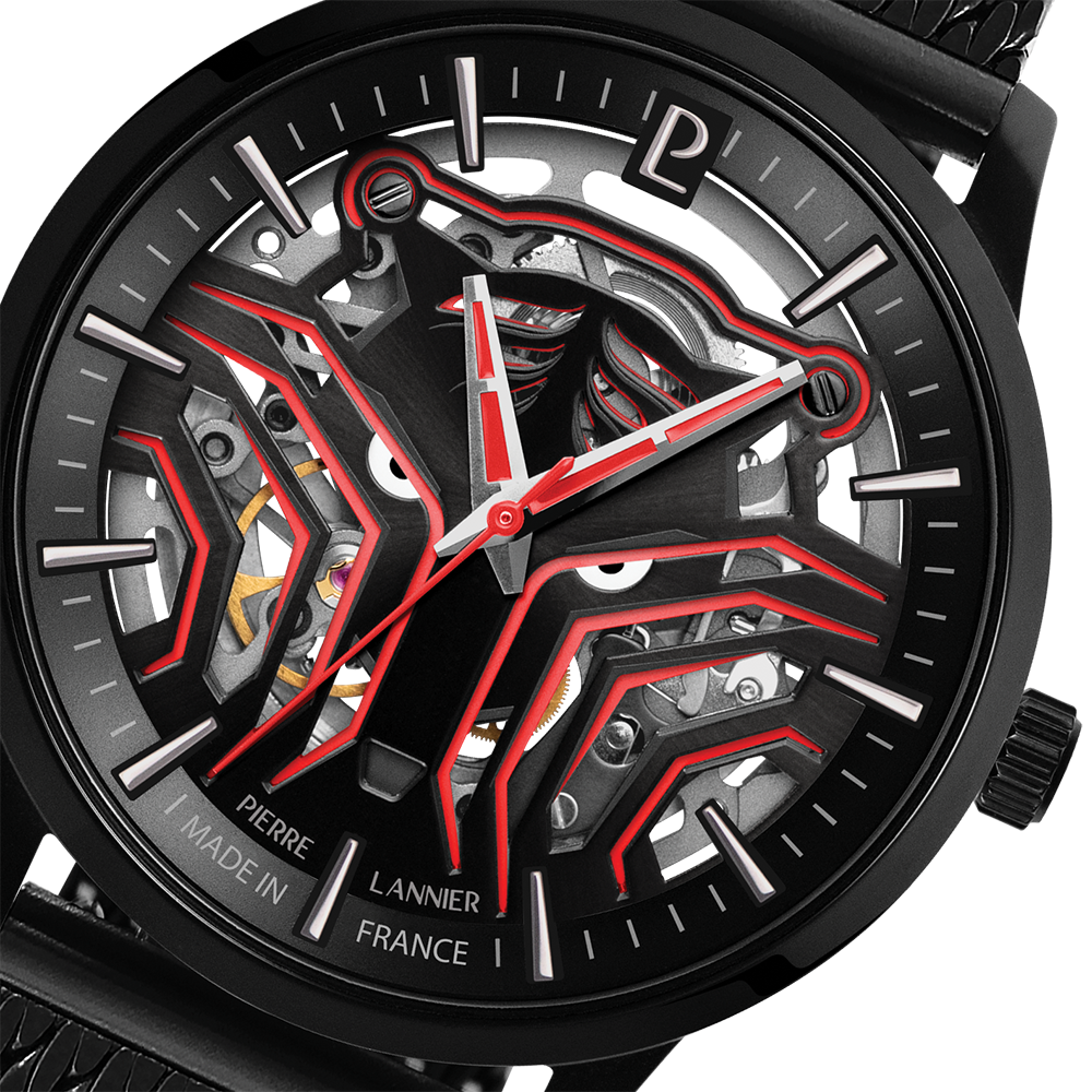 Montre homme Pierre Lannier SHERKHAN 309F439 – cadran laqué motif tigre bracelet milanais noir – vue 3
