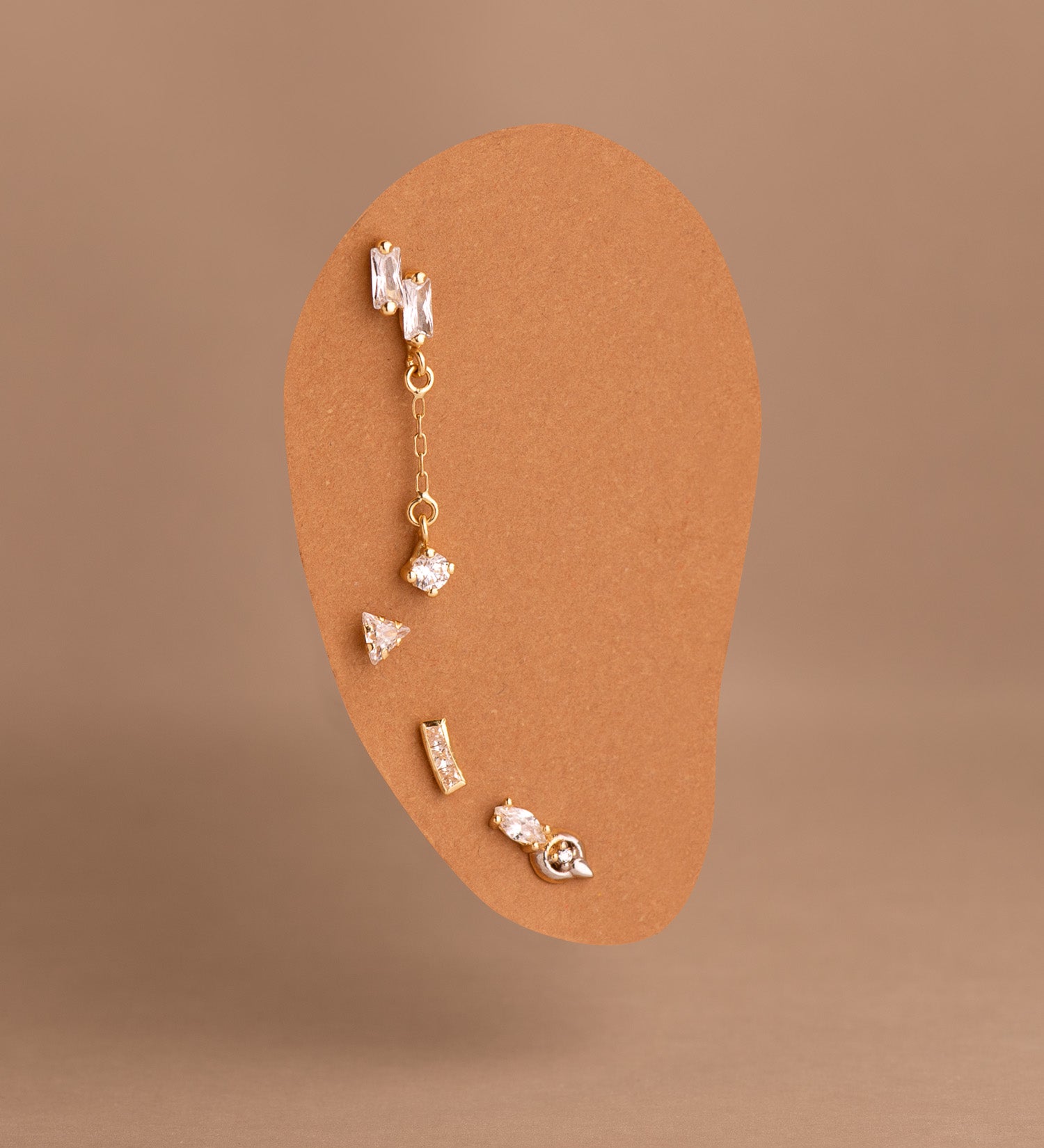 18K Two-tone Gold Earrings with Zirconia Pattern Size: 8 x 4 mm Screw Clasp
