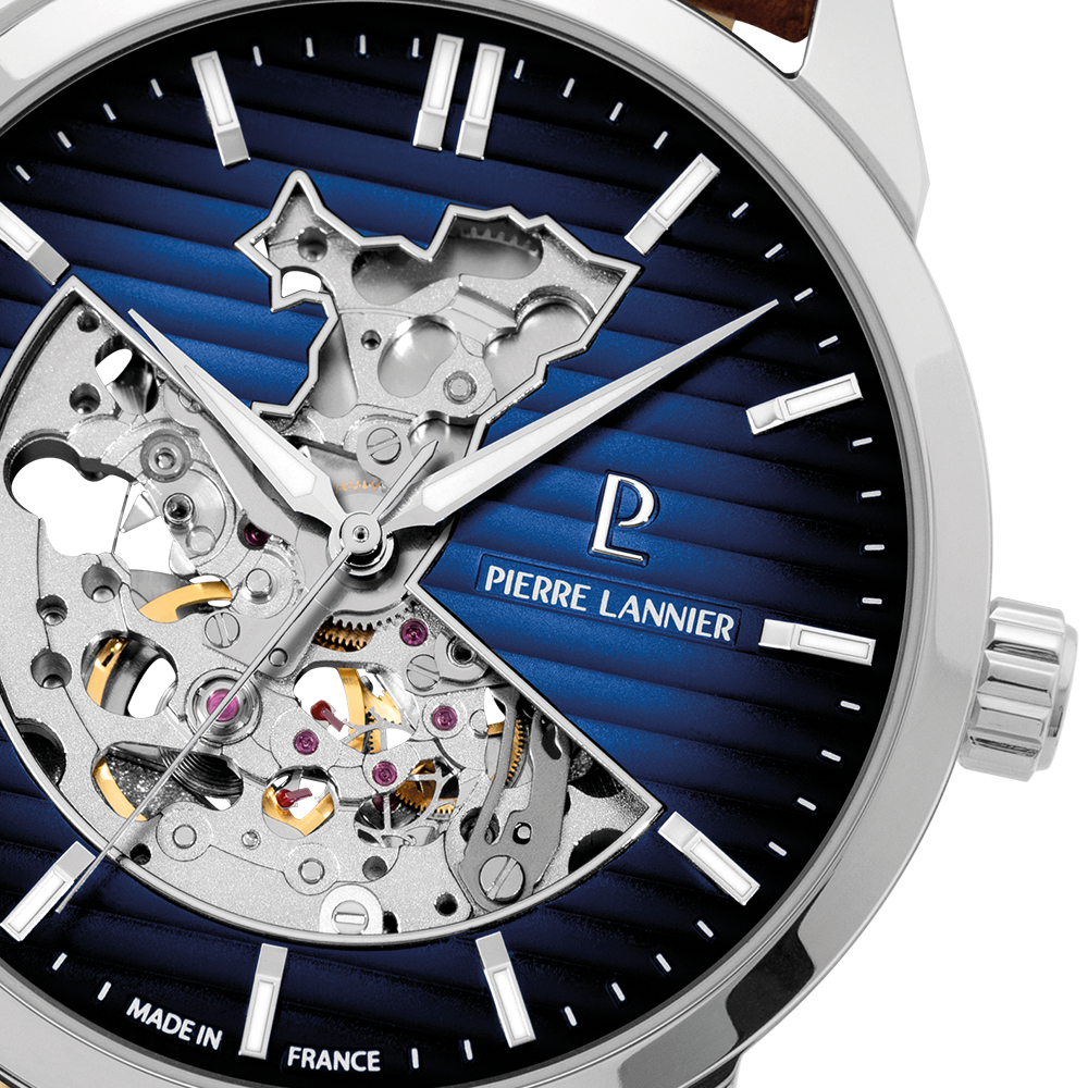 Montre homme Pierre Lannier MONARCK 315D164 – cadran bleu bracelet cuir marron – vue 3
