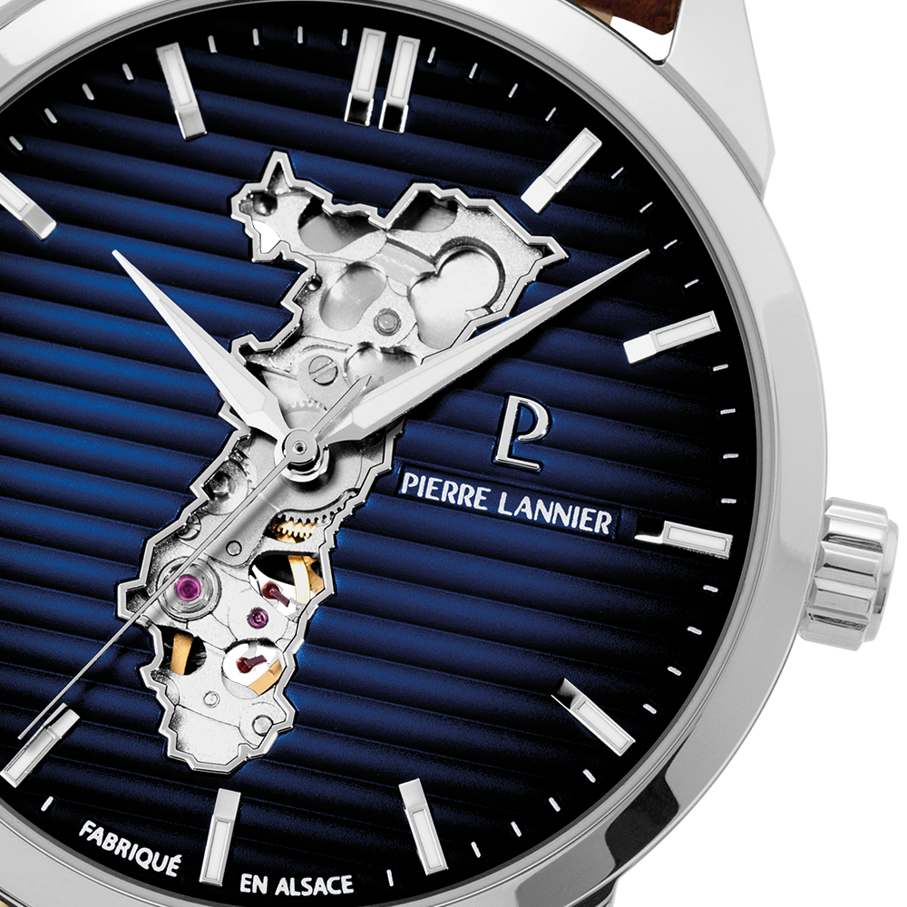 Montre homme Pierre Lannier MONARCK 316F114 – cadran bleu bracelet cuir marron – vue 4