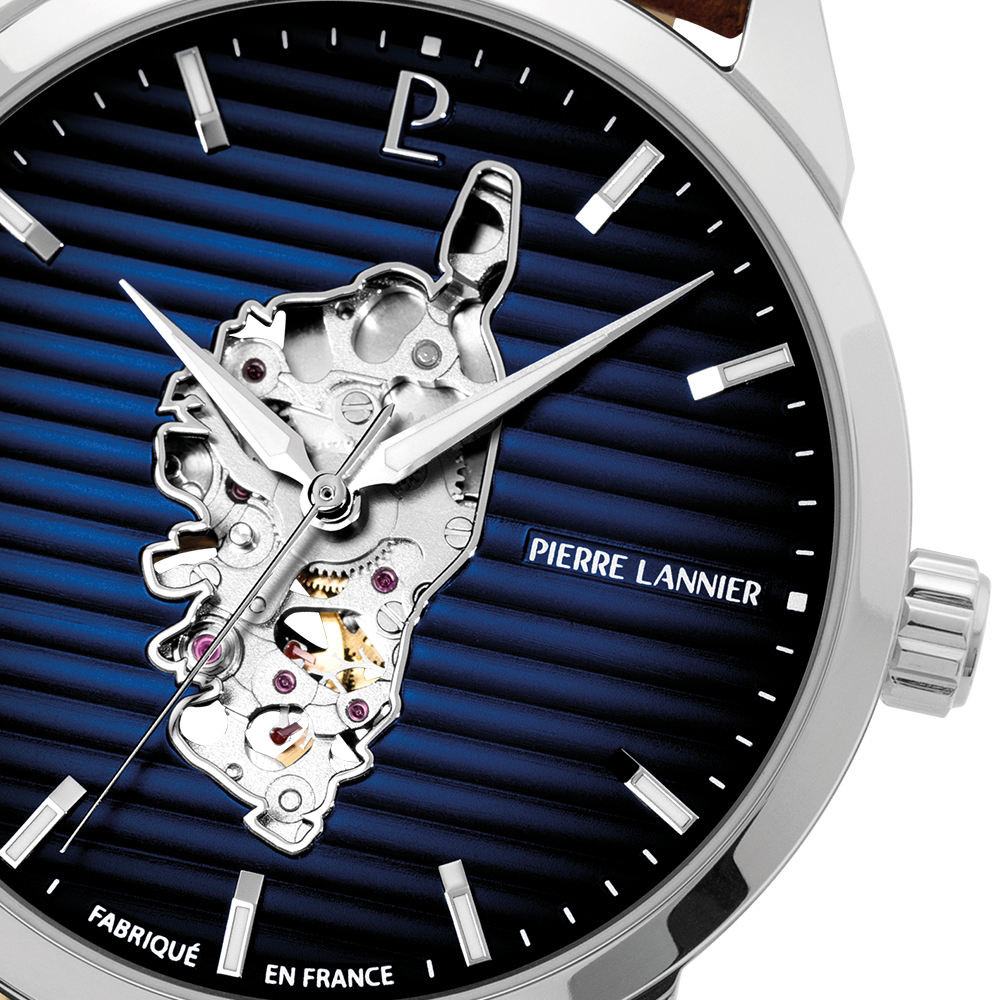 Montre homme Pierre Lannier MONARCK 316F124 – cadran bleu bracelet cuir marron – vue 4
