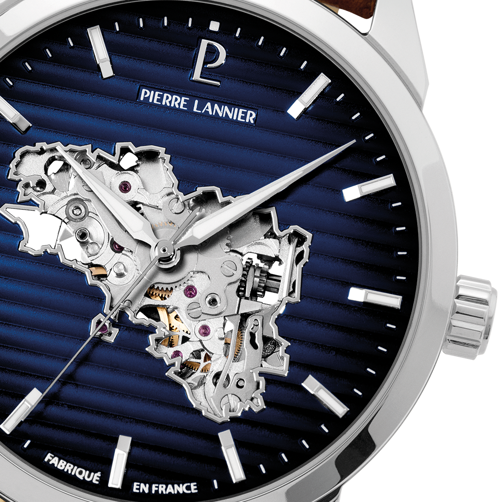 Montre homme Pierre Lannier MONARCK 316F134 – cadran bleu bracelet cuir marron – vue 4