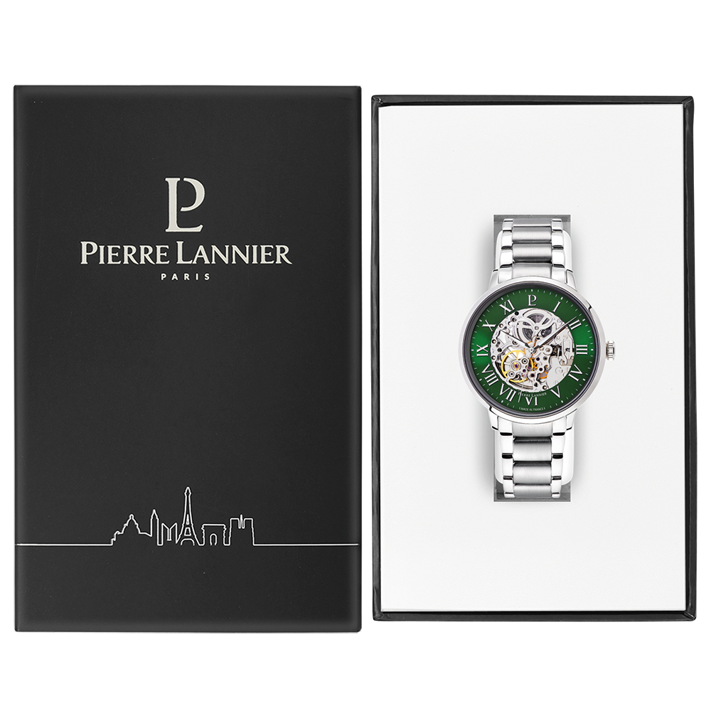 Montre homme Pierre Lannier AUTOMATIC 317B171 – cadran vert bracelet acier argenté – vue 3