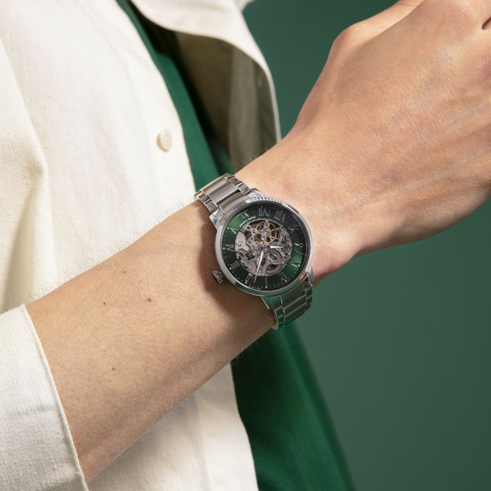 Montre homme Pierre Lannier AUTOMATIC 317B171 – cadran vert bracelet acier argenté – vue 2