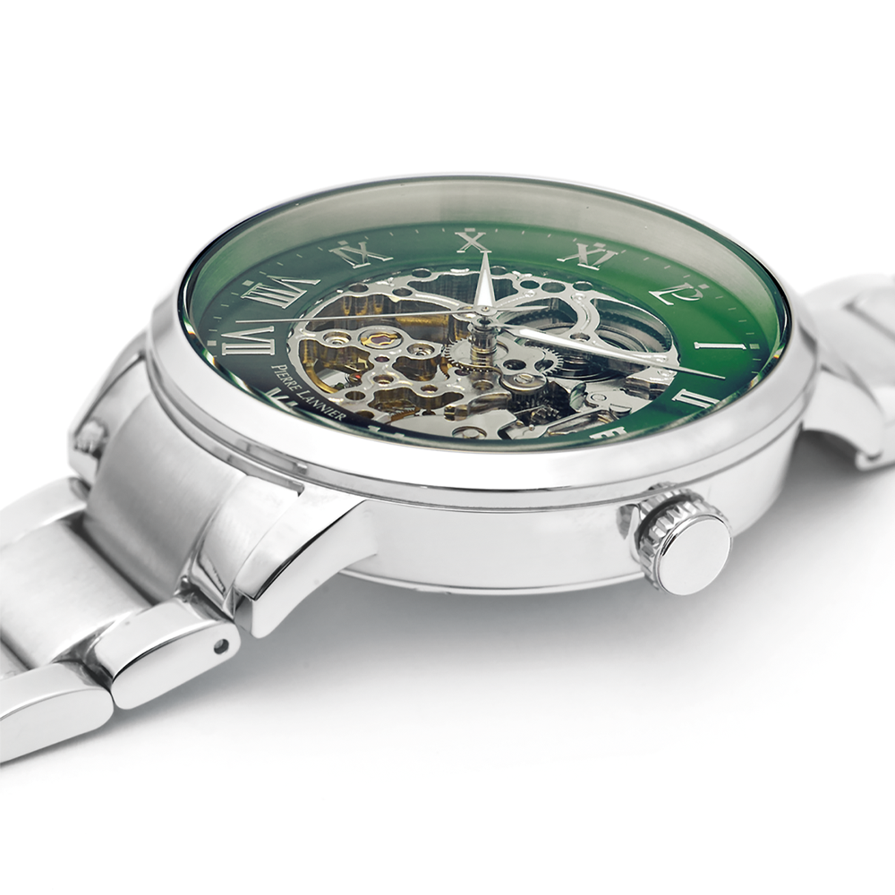 Montre homme Pierre Lannier AUTOMATIC 317B171 – cadran vert bracelet acier argenté – vue 4