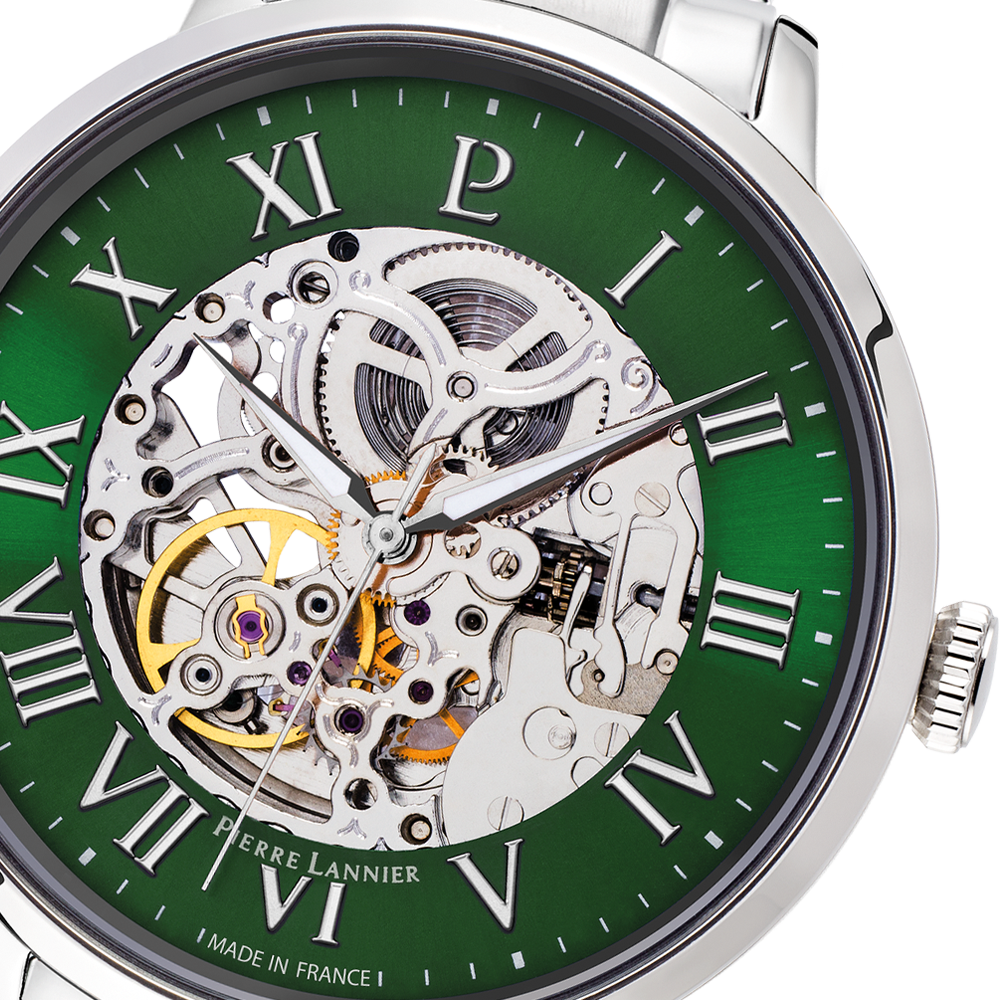 Montre homme Pierre Lannier AUTOMATIC 317B171 – cadran vert bracelet acier argenté – vue 5