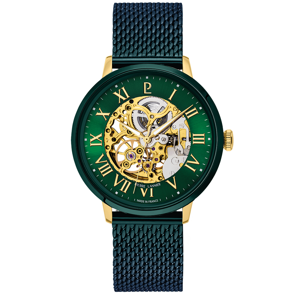 Montre homme Pierre Lannier AUTOMATIC 318B279 – cadran vert bracelet milanais vert – vue de face