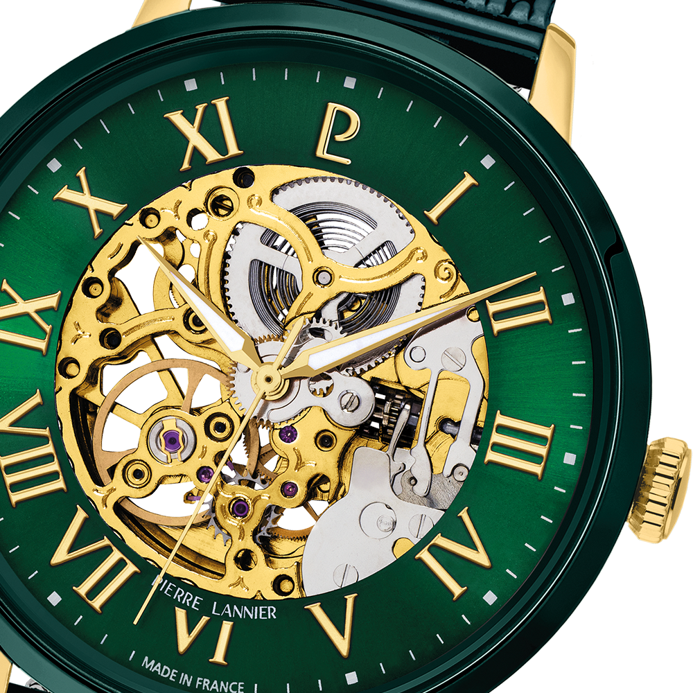 Montre homme Pierre Lannier AUTOMATIC 318B279 – cadran vert bracelet milanais vert – vue 3