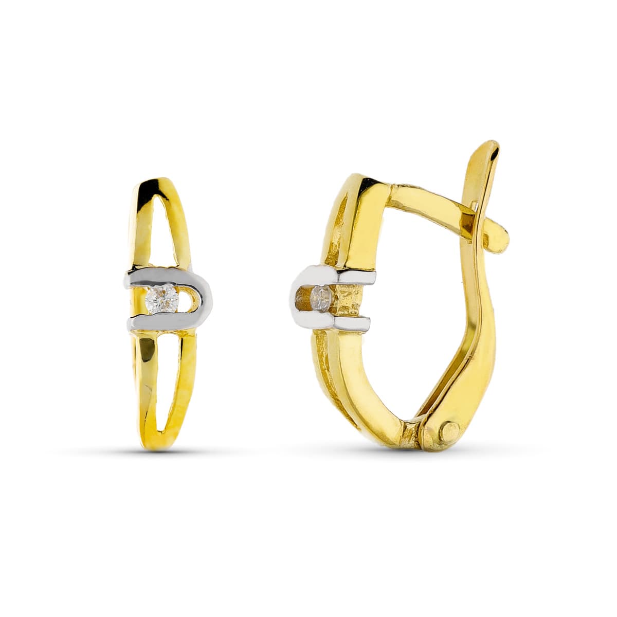 18K Boucles D´oreiles Diamant en Or 10X3MM Fermoir Catalan