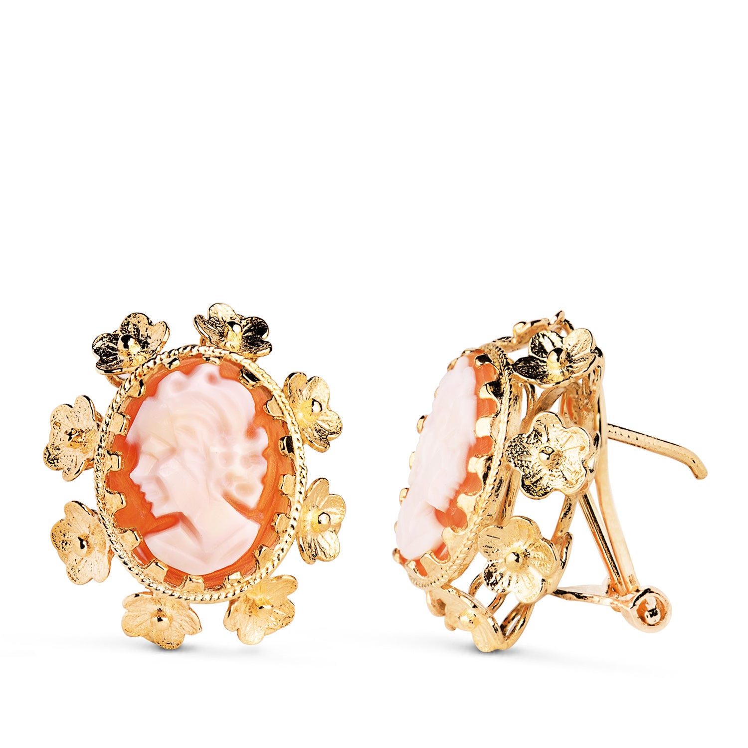 Boucles d'oreilles Camées en Or Jaune 18K 20X12 mm Fermoir Omega